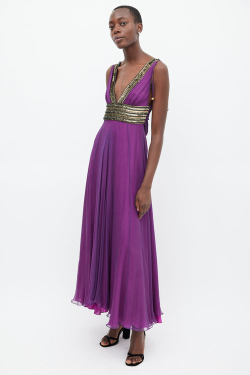 Matthew Williamson Purple 
Multicolour Silk Sequin Dress