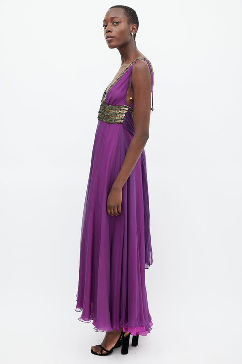 Matthew Williamson Purple 
Multicolour Silk Sequin Dress