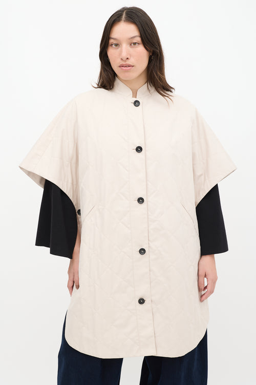 Max Mara Beige 
Black Quilted Logo Poncho