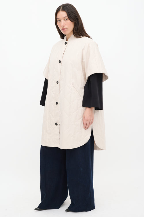 Max Mara Beige 
Black Quilted Logo Poncho