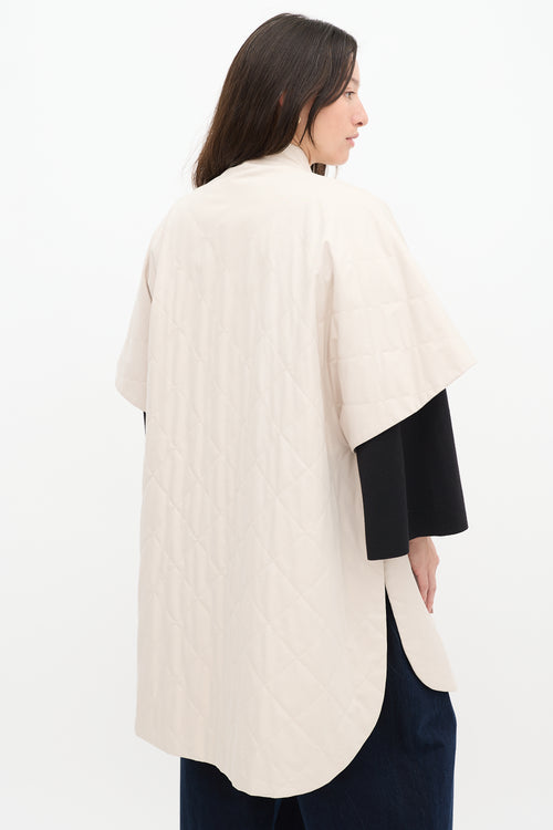 Max Mara Beige 
Black Quilted Logo Poncho