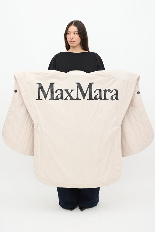 Max Mara Beige 
Black Quilted Logo Poncho