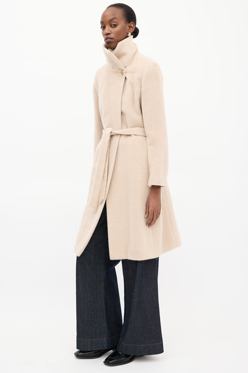 Max Mara Beige Funnel Neck Wrap Coat