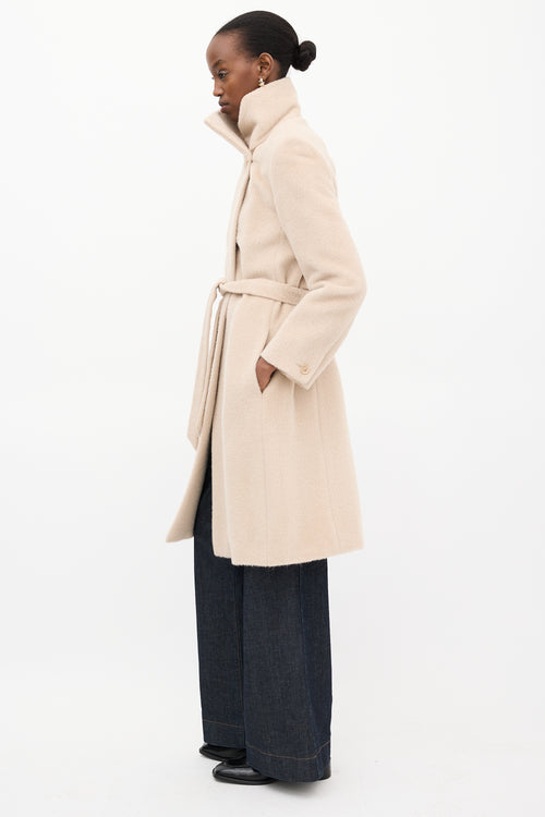 Max Mara Beige Funnel Neck Wrap Coat