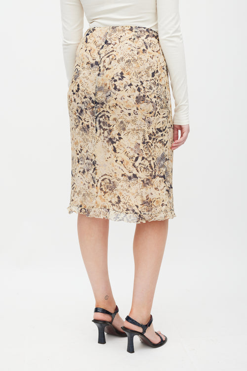 Max Mara Beige 
Grey Silk Floral Skirt