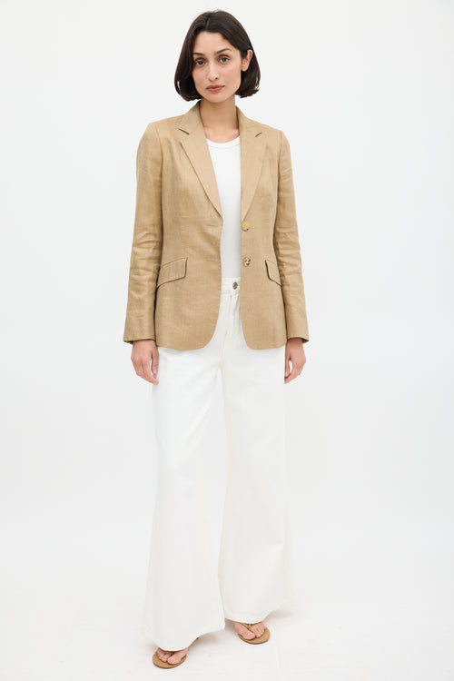 Max Mara Brown Linen 
Silk Two Pocket Blazer