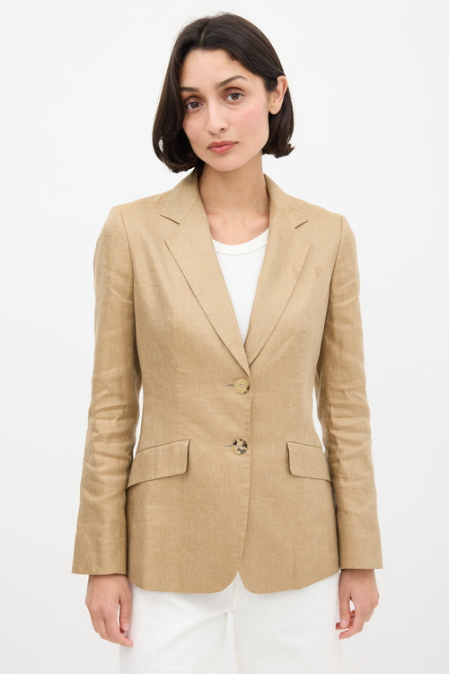 Max Mara Brown Linen 
Silk Two Pocket Blazer