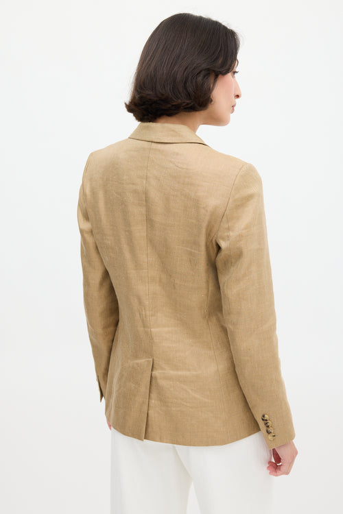 Max Mara Brown Linen 
Silk Two Pocket Blazer