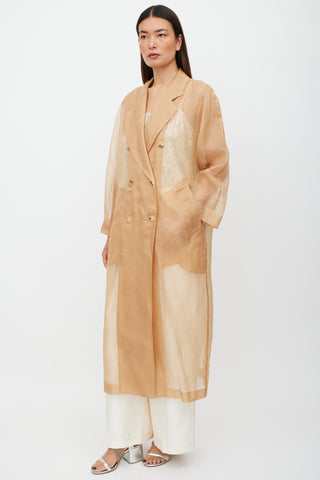 Max Mara Beige Sheer Silk Double Breasted Trench Coat