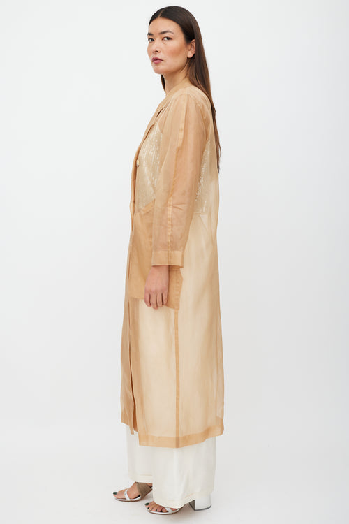 Max Mara Beige Sheer Silk Double Breasted Trench Coat