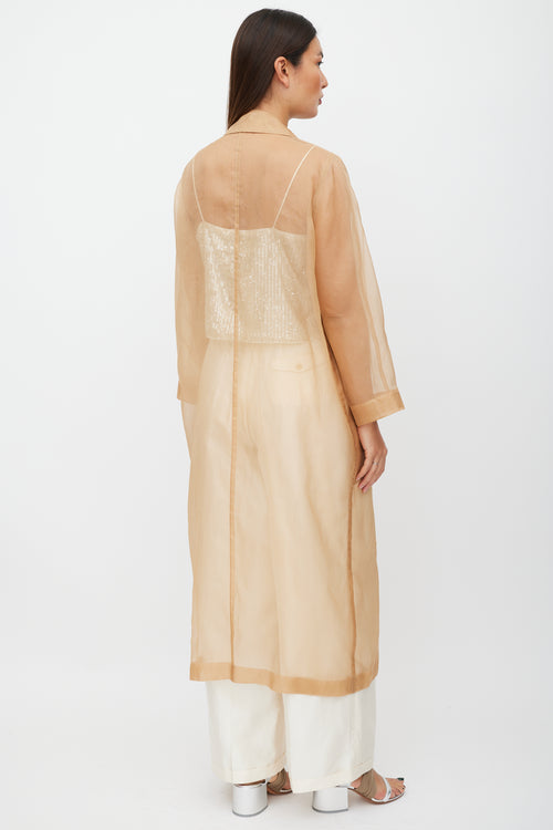 Max Mara Beige Sheer Silk Double Breasted Trench Coat