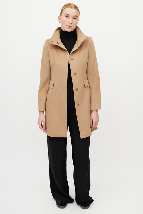 Max Mara Beige Wool Funnel Neck Coat