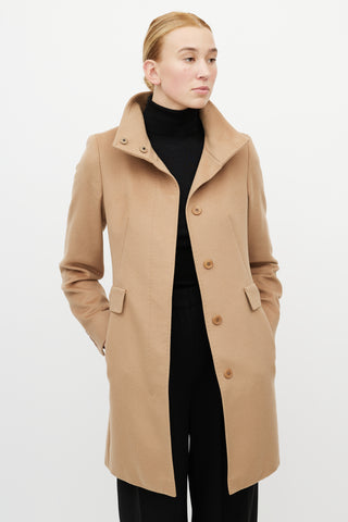 Max Mara Beige Wool Funnel Neck Coat