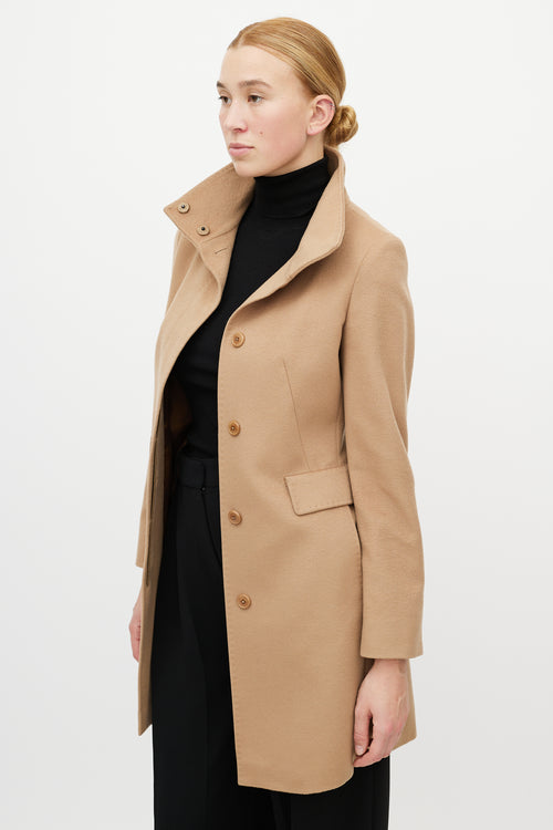 Max Mara Beige Wool Funnel Neck Coat