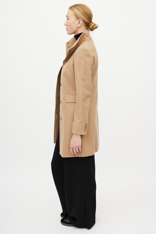 Max Mara Beige Wool Funnel Neck Coat