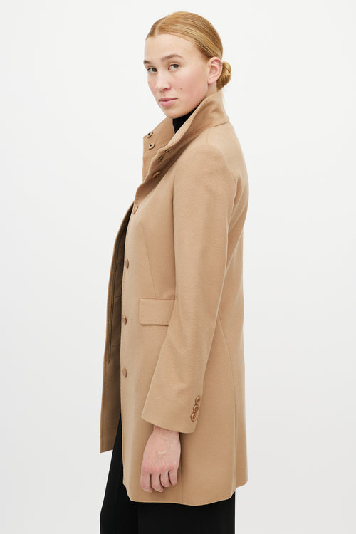 Max Mara Beige Wool Funnel Neck Coat