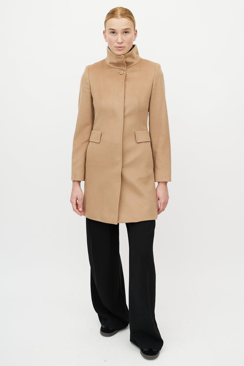 Max Mara Beige Wool Funnel Neck Coat