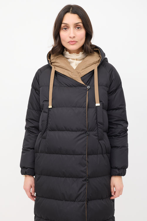 Max Mara Brown 
Black Reversible Hooded Long Padded Coat