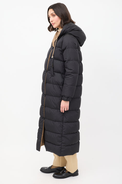 Max Mara Brown 
Black Reversible Hooded Long Padded Coat