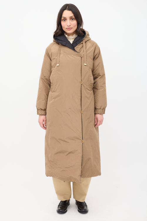 Max Mara Brown 
Black Reversible Hooded Long Padded Coat