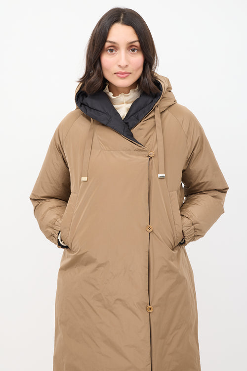 Max Mara Brown 
Black Reversible Hooded Long Padded Coat