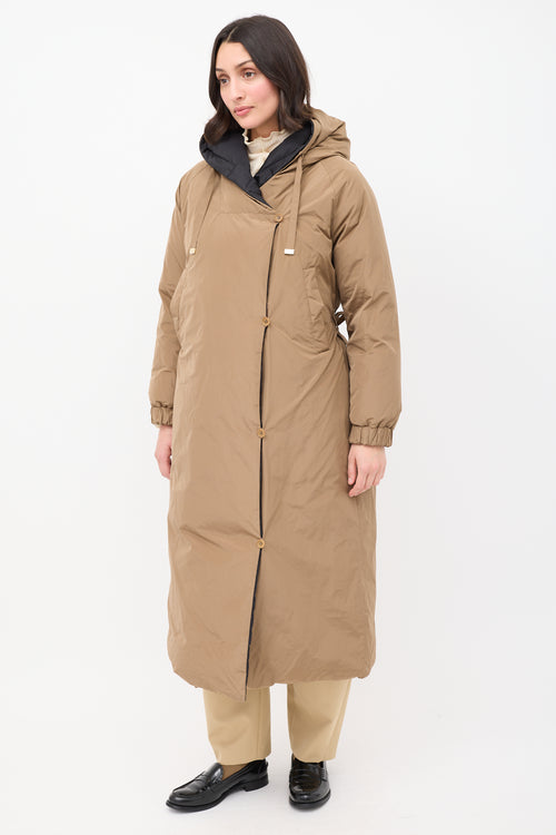 Max Mara Brown 
Black Reversible Hooded Long Padded Coat