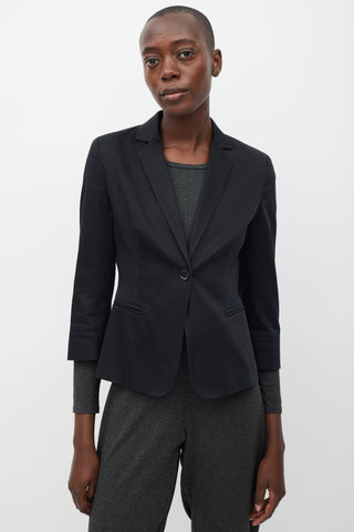 Max Mara Black Cotton Three Quarter Sleeve Blazer