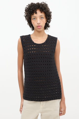 Max Mara Black Crochet Knit Vest