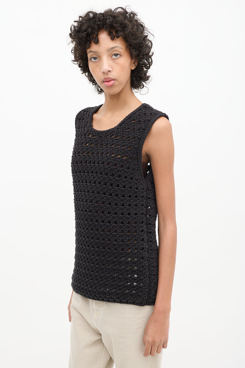 Max Mara Black Crochet Knit Vest