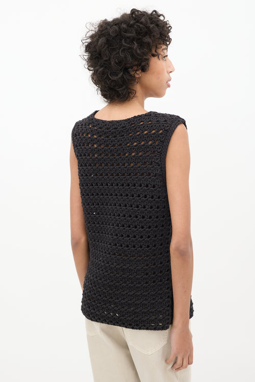 Max Mara Black Crochet Knit Vest