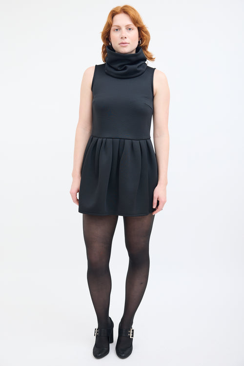 Max Mara Black Jersey Knitted Collar Shock Dress