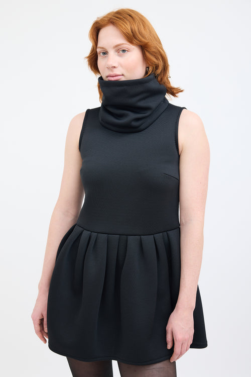 Max Mara Black Jersey Knitted Collar Shock Dress