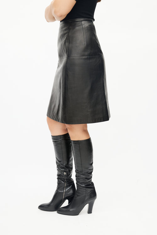 Max Mara Black Leather Panelled Skirt