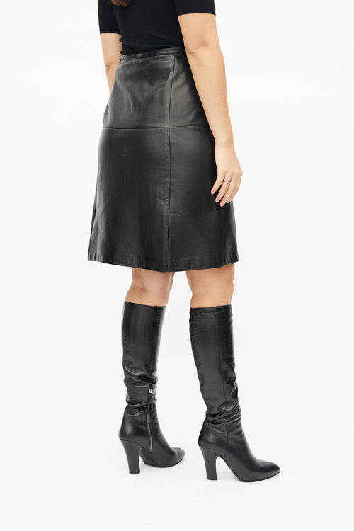 Max Mara Black Leather Panelled Skirt