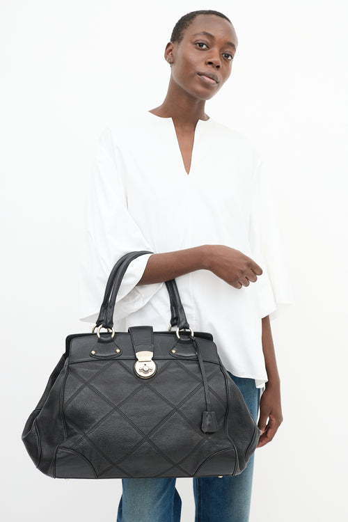 Max Mara Black Leather Quilt Stitch Tote Bag