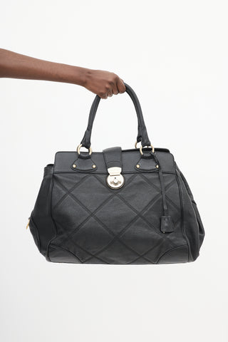 Max Mara Black Leather Quilt Stitch Tote Bag