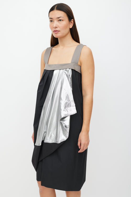 Max Mara Black 
Multicolour Metallic Gathered Dress