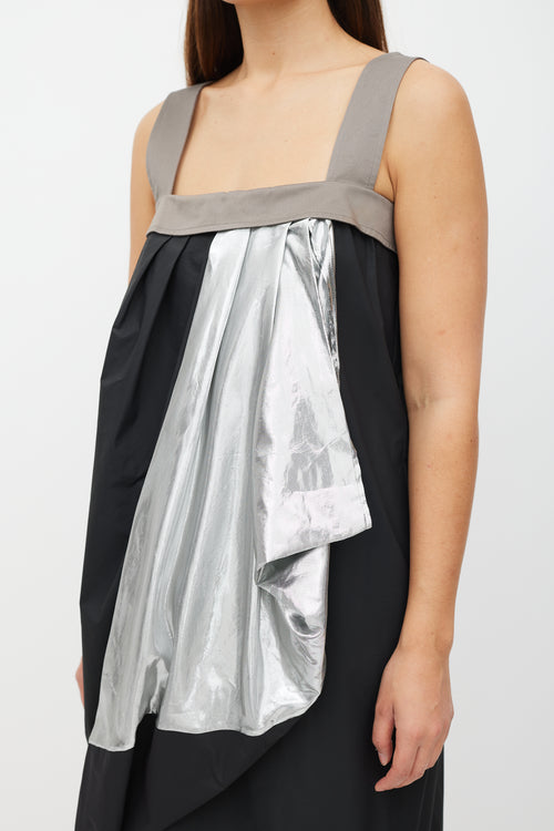 Max Mara Black 
Multicolour Metallic Gathered Dress