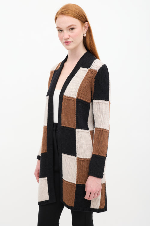 Max Mara Black 
Multicolour Wool Patchwork Knit Cardigan