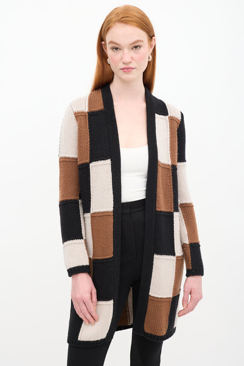 Max Mara Black 
Multicolour Wool Patchwork Knit Cardigan