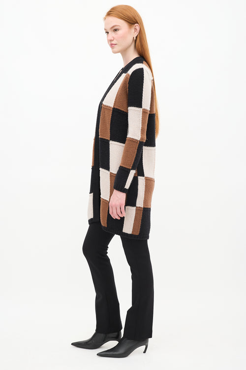 Max Mara Black 
Multicolour Wool Patchwork Knit Cardigan