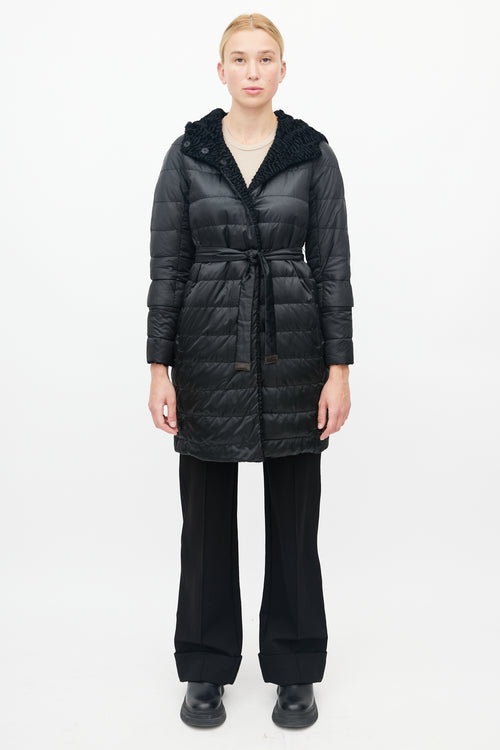 Max Mara Black Quilted Reversible Down Coat