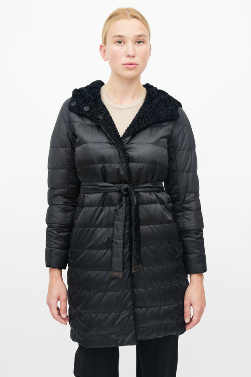 Max Mara Black Quilted Reversible Down Coat