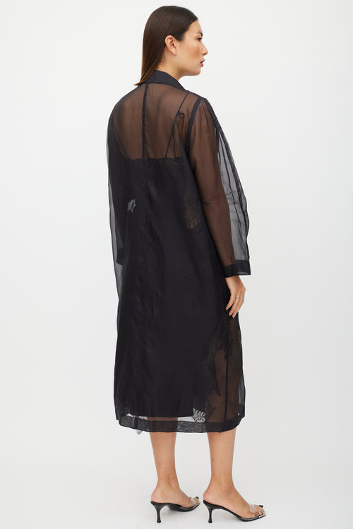 Max Mara Black Sheer Silk Double Breasted Trench Coat