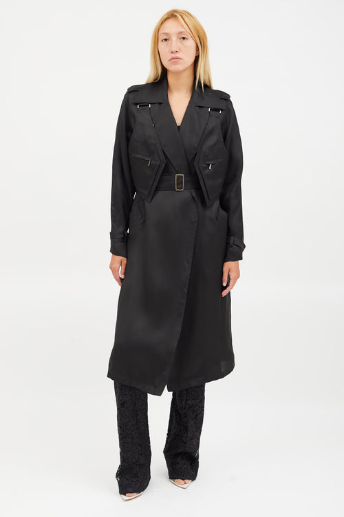 Max Mara Black Sheer Utiility Vest Trench Coat