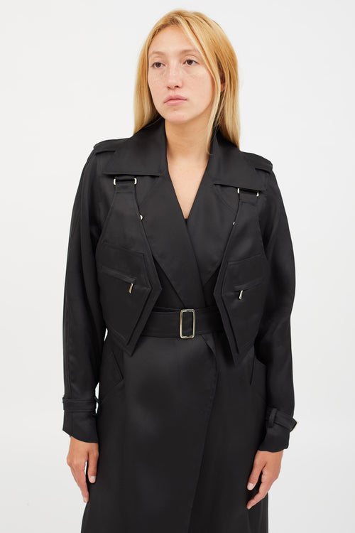 Max Mara Black Sheer Utiility Vest Trench Coat