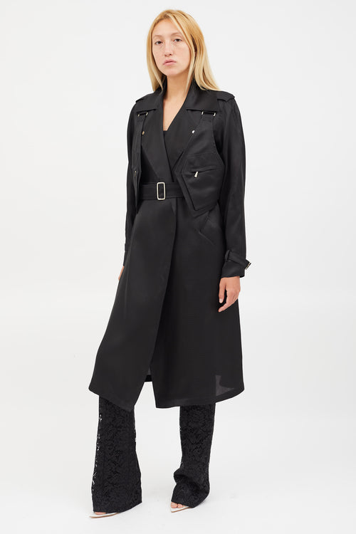 Max Mara Black Sheer Utiility Vest Trench Coat