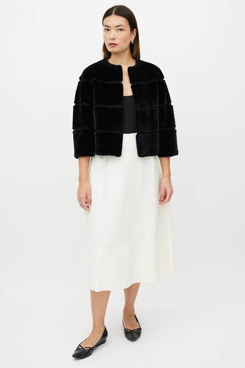 Max Mara Black Striped Fur Cropped Jacket