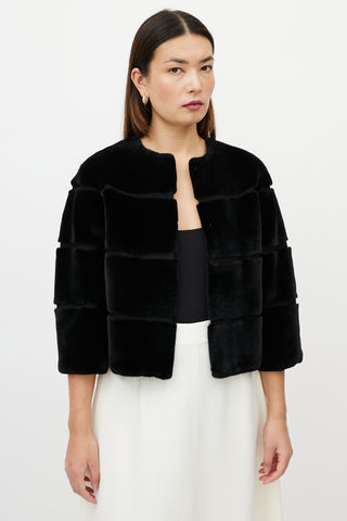 Max Mara Black Striped Fur Cropped Jacket