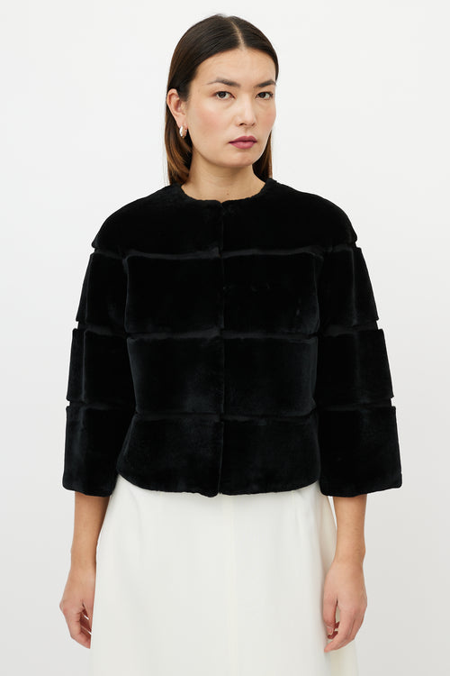 Max Mara Black Striped Fur Cropped Jacket